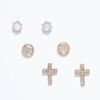 Periwinkle Earrings-Trio CZ Studs and Cross