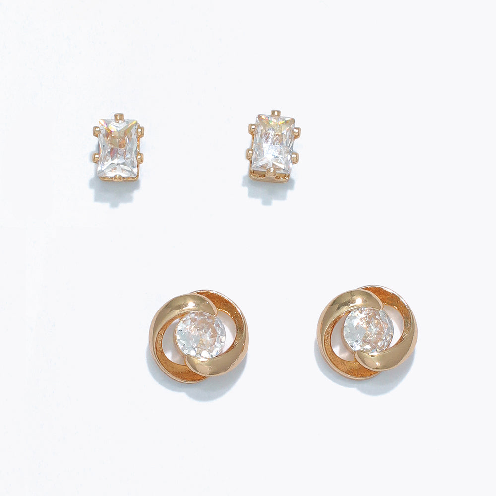 Periwinkle Earrings-CZ Duo in Gold