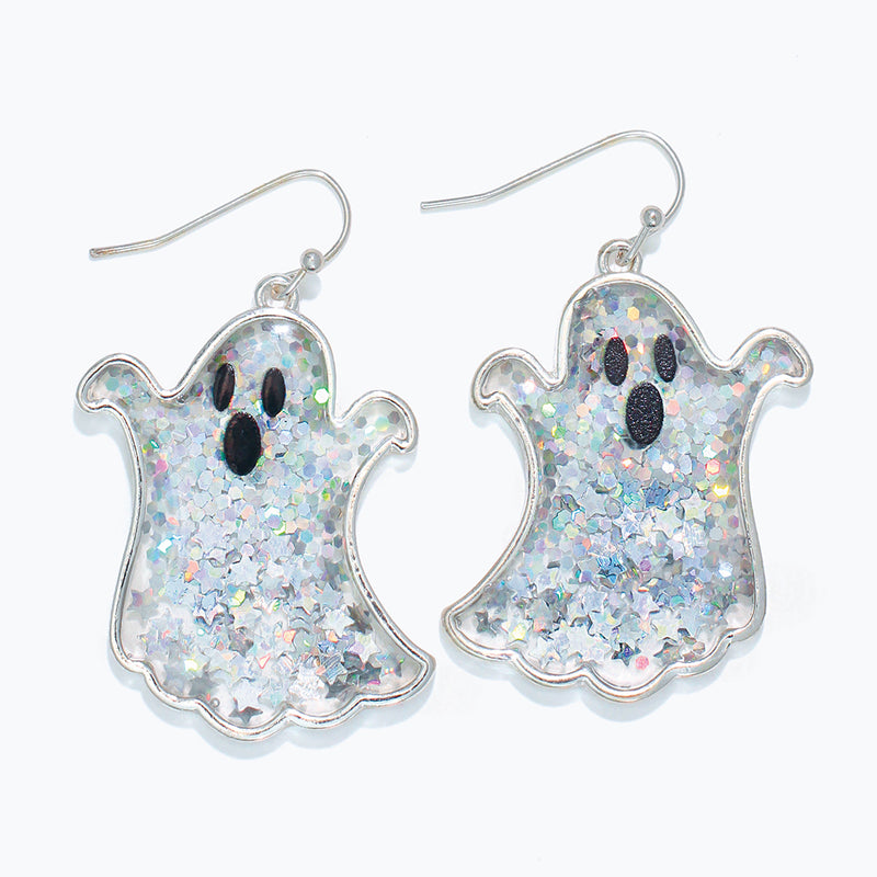 Earrings-Silver Glitter Ghosts