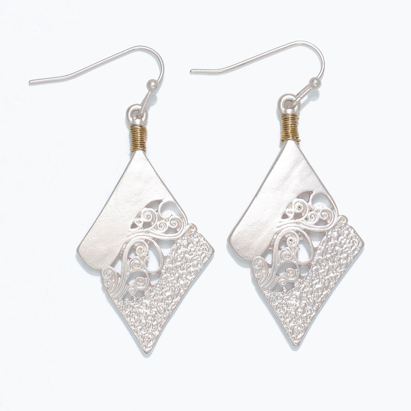 Earrings-Matte Silver Scroll Cutout