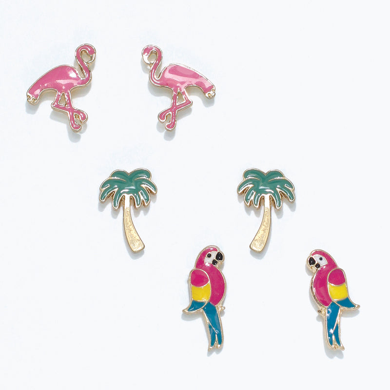 Earrings-Flamingo Palm Parrot