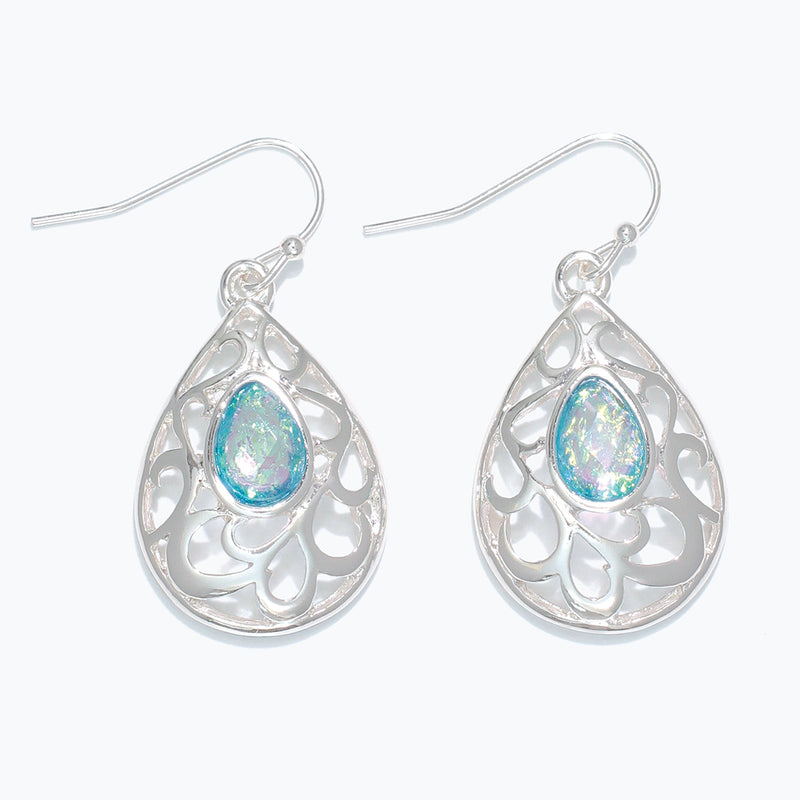 Earrings-Silver with Aqua Crystal