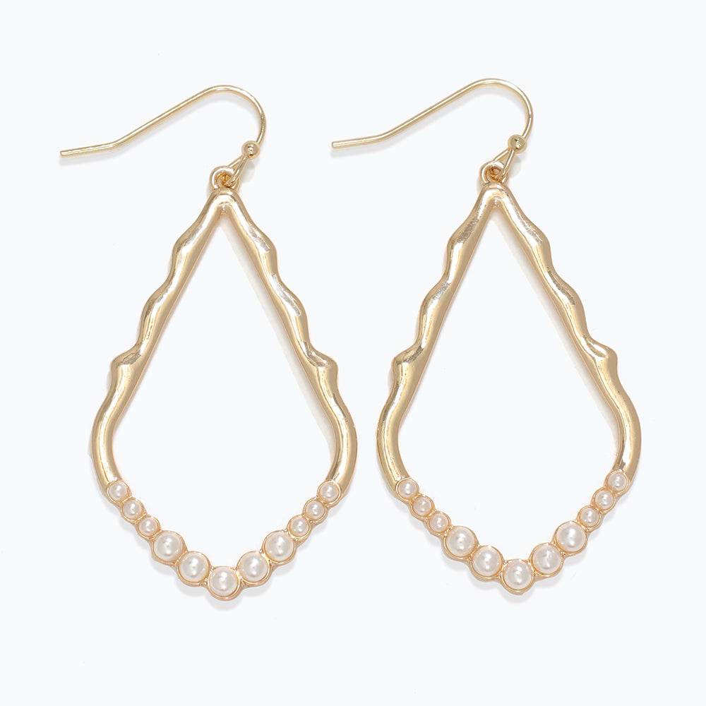 Earrings-Gold Open Drops w Pearls