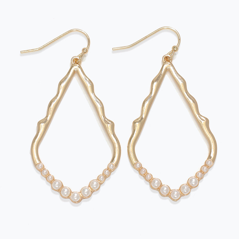 Earrings-Gold Open Drops w Pearls