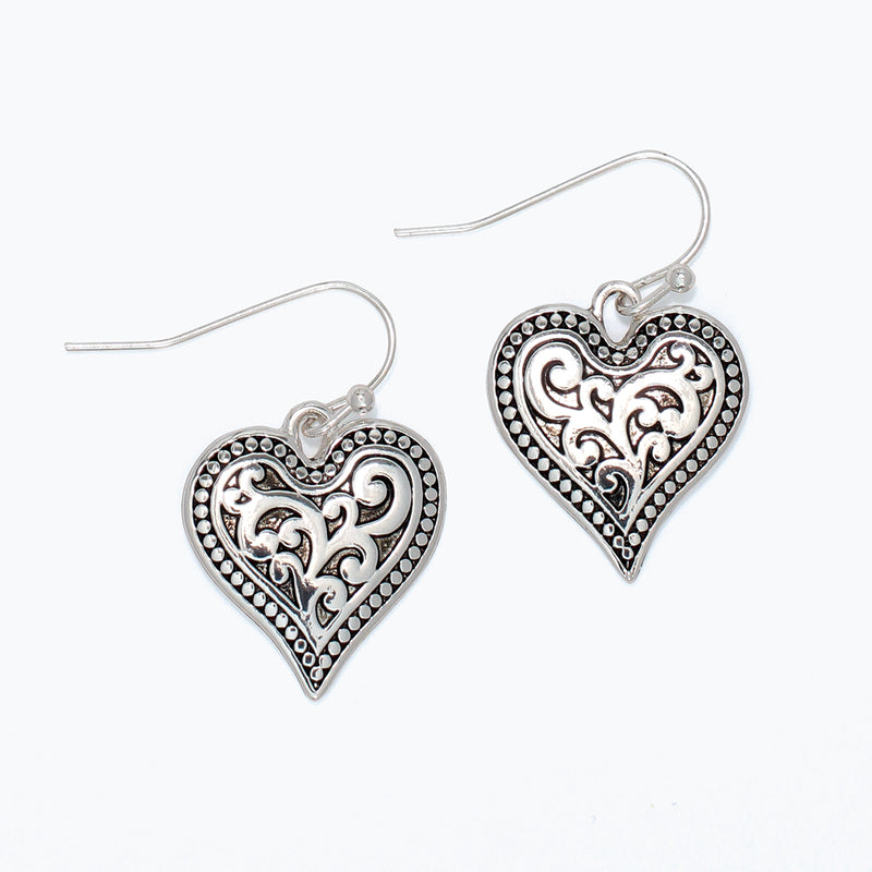 Earrings-Silver Heart Scrollwork