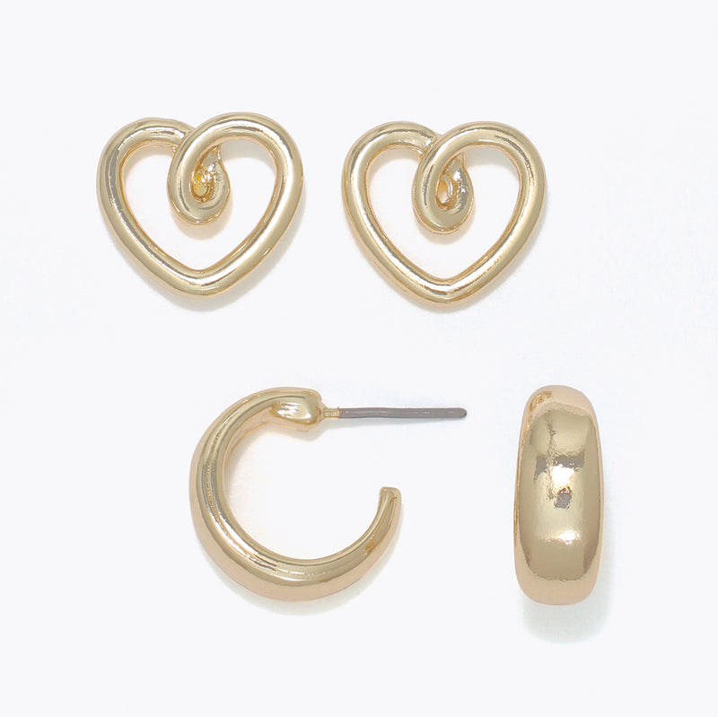 Earrings-DUO Gold Hoop and Heart