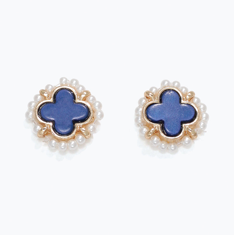 Earrings-Blue Clovers w Pearls
