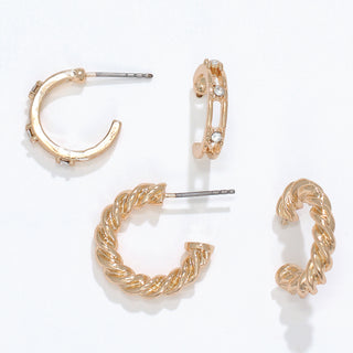 Earrings-Gold Hoops & Crystals DUO