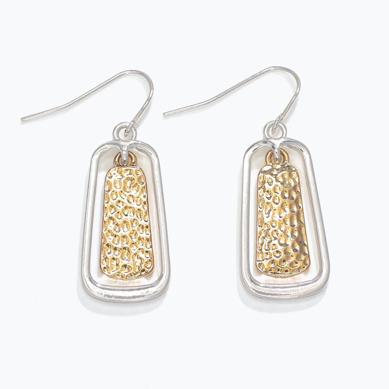 Earrings-TwoTone Hammered Dangle