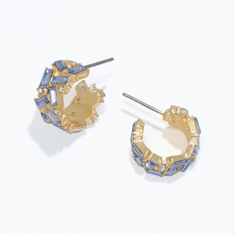 Earrings-GD Hoop w Blue Crystals