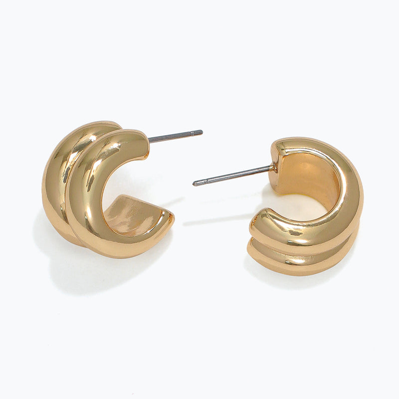 Periwinkle Earrings-Double Row Gold Hoops