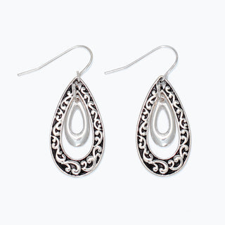 Periwinkle Earrings-Silver Scroll Teardrops