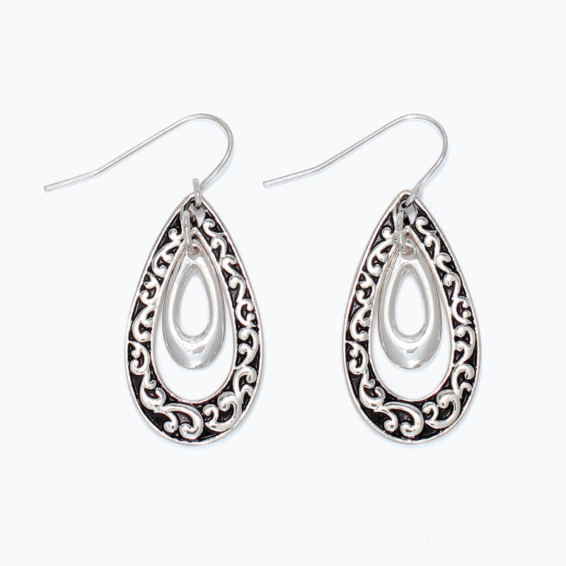 Periwinkle Earrings-Silver Scroll Teardrops