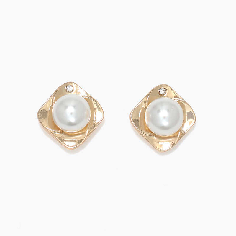 Earrings-Gold w Crystals & Pearls