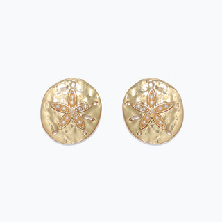 Earrings-Gold Sand Dollar w Pearls