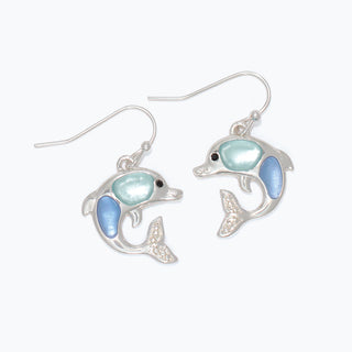 Earrings-Blue + Azua Silver Dolphin