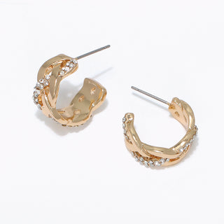 Periwinkle Earrings-Gold Weave Hoop w Crystals