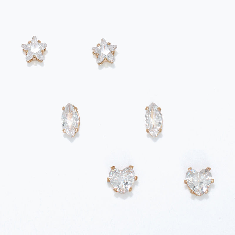 Earrings-Trio of Gold with CZs