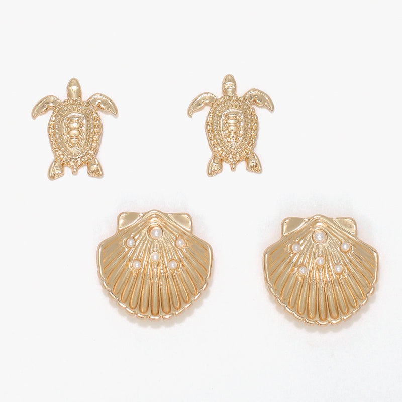 Earrings-DUO Turtle & Shell w Pearl