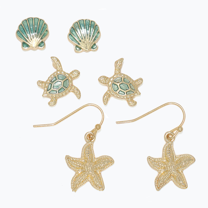 Earrings-Sea Life Trio w Starfish