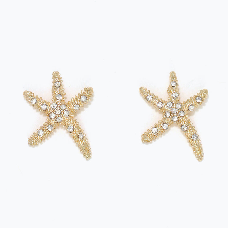 Earrings-Crystal Studded Gld Starfi