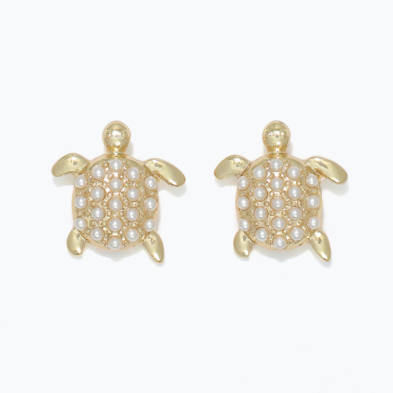 Earrings-Gold Turtle w pearl beads