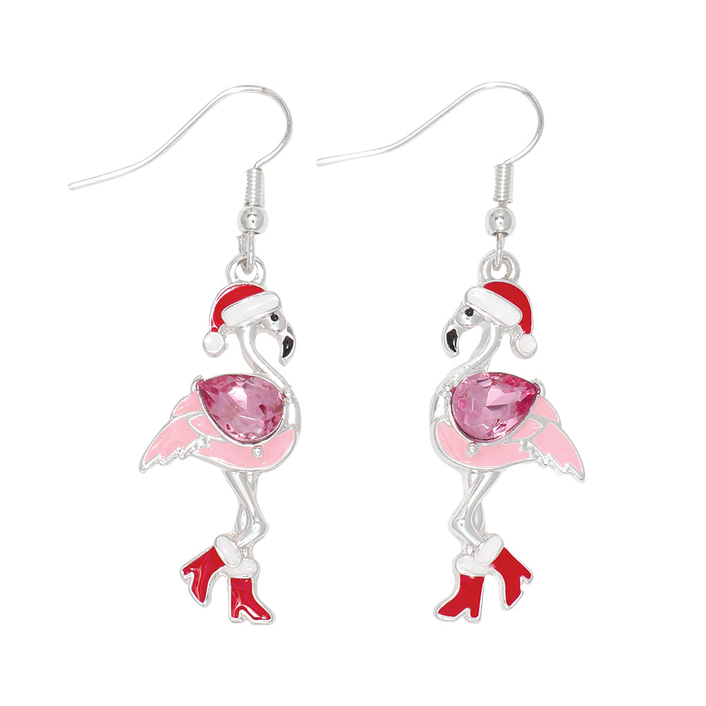 FINAL SALE Earrings-Holiday Flamingo w Crystal