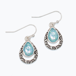 Earrings-Aqua Inlay w Silver Filigr