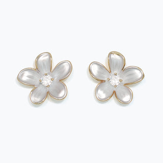 Earrings-White Flowers with Crystal