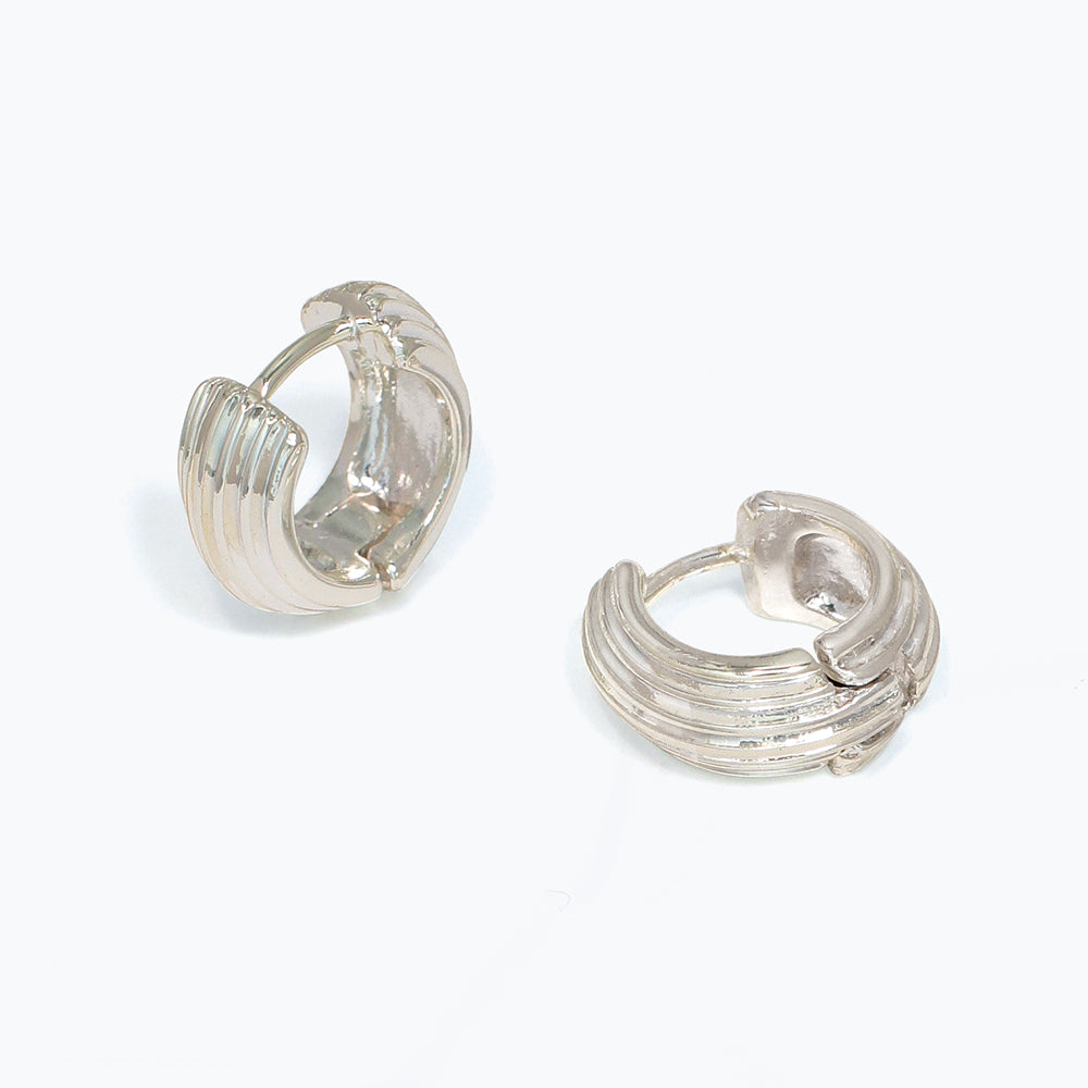 Earrings-Ribbed Silver Hoops
