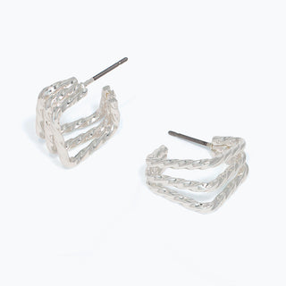 Earrings-3 Strand Silver Square Hoo