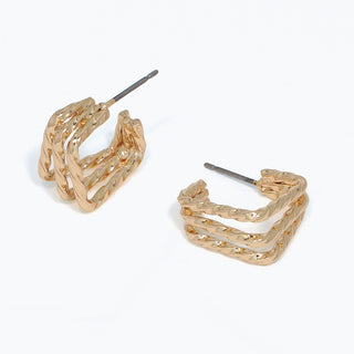 Earrings-3 Strand Gold Square Hoops