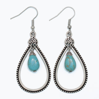 Earrings-Antiqued Silver w Turq Dro