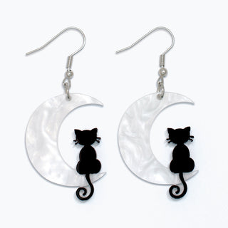 Earrings-Black Cat + Half Moon