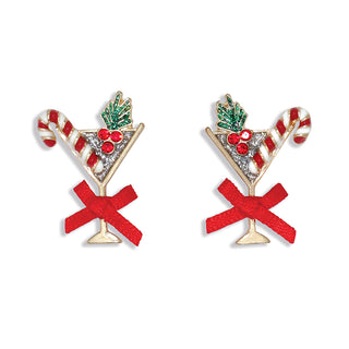 Earrings-Holiday Martini w Red Bows