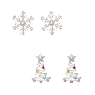 Periwinkle Earrings-DUO Silver Snowflake + Tree