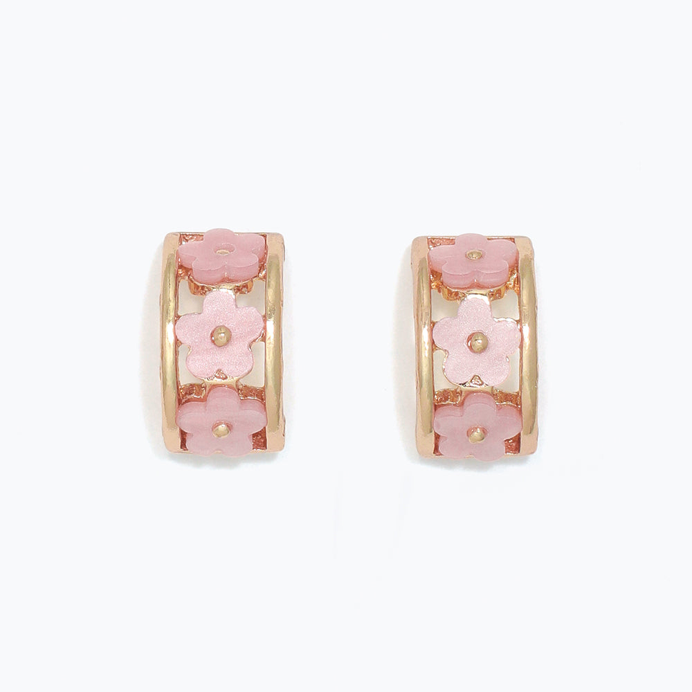 Earrings-Dusty Pink Flowers w Gold