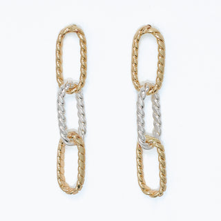 Periwinkle Earrings-Two Tone Linked Rope Ovals