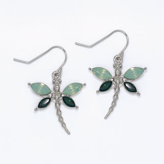 Earrings-Mint + Green Dragonflies