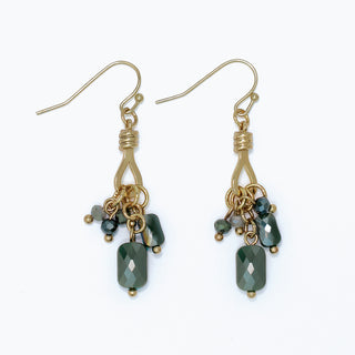 Earrings-Green Bead Cluster in Gold