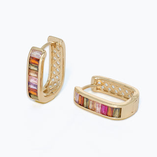 Earrings-Multicolor CZs Gold Hoop
