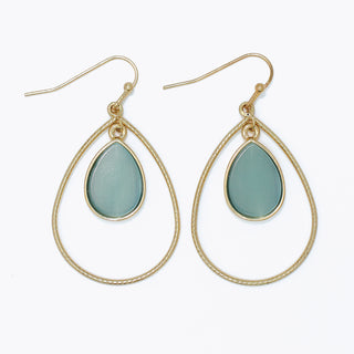 Earrings-Textured Gold w Mint Dangl