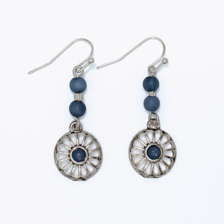 Periwinkle Earrings-Blue Bead Drop w Open Silver