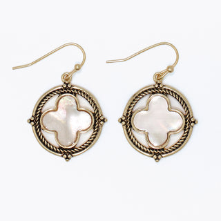 Earrings-Antiqued Gold w MOP Clover