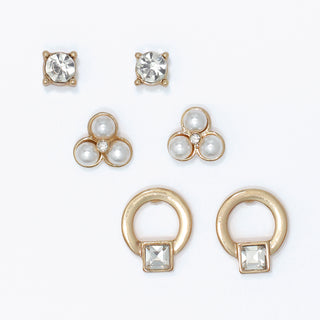 Earrings-Gold + Crystal + Pearls Tr