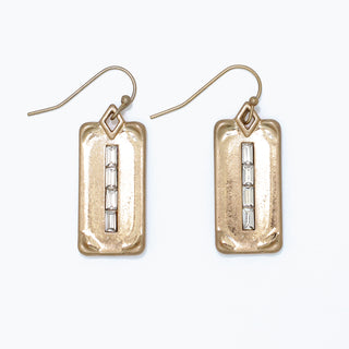 Earrings-Gold Rectangle w Crystals