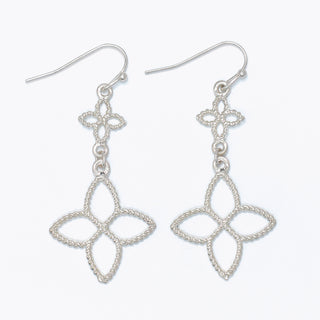Earrings-Textured Double Drop Silve