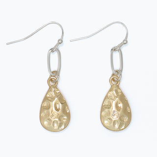 Earrings-Silver + Hammered Gold Dro