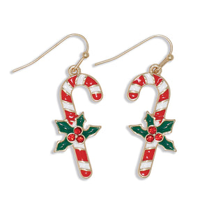 Periwinkle Earrings-Candy Canes w Holly