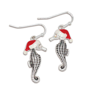 Earrings-Silver Seahorse w Santa Ha